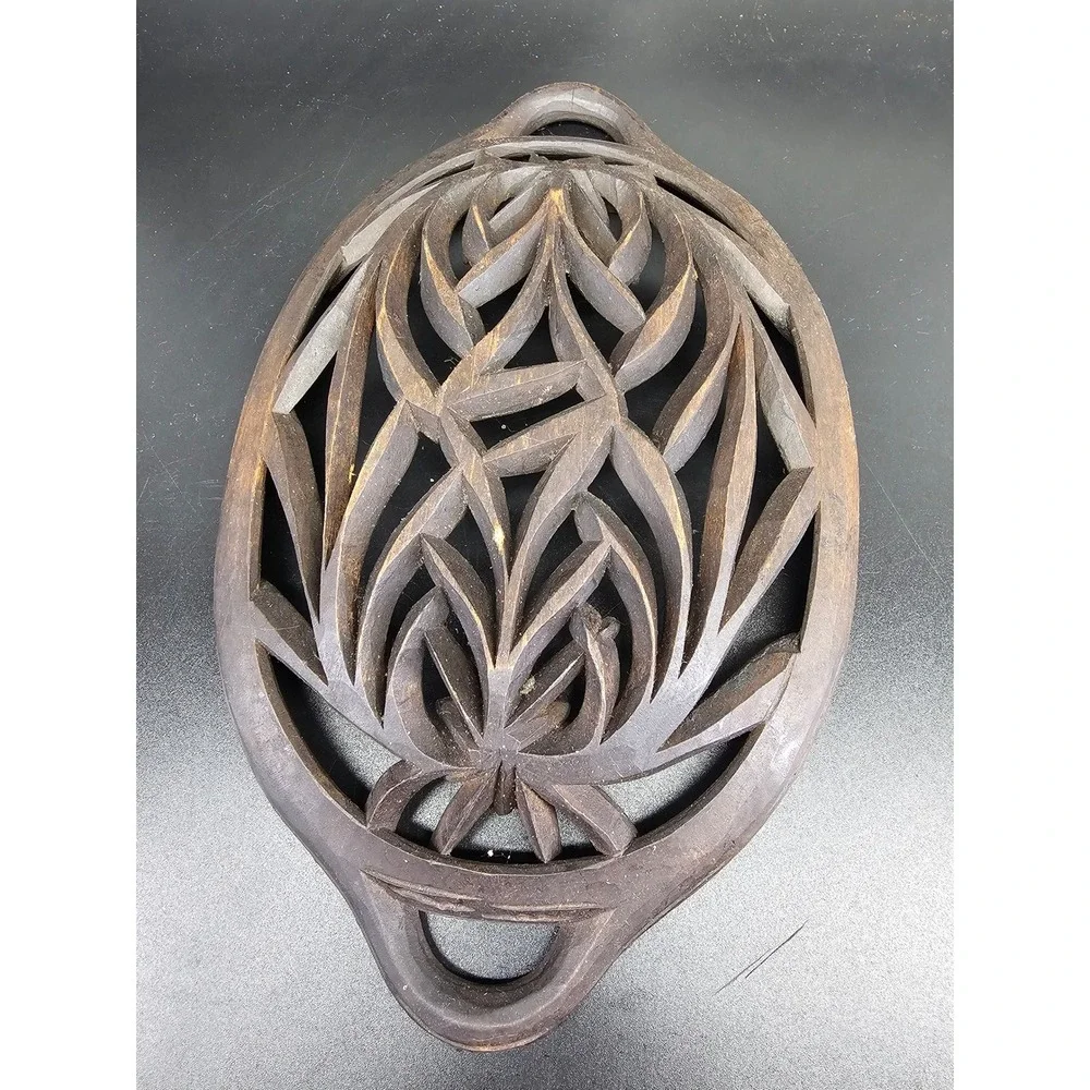 Fruit Basket 11x7x1.5 Excellent Antique 1930s Black Forest Wood Carved Edelweiss